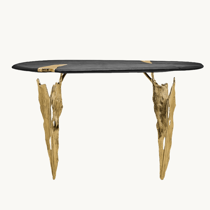 Folia Console — brass and wood, front view, Maeve — House of Khatt