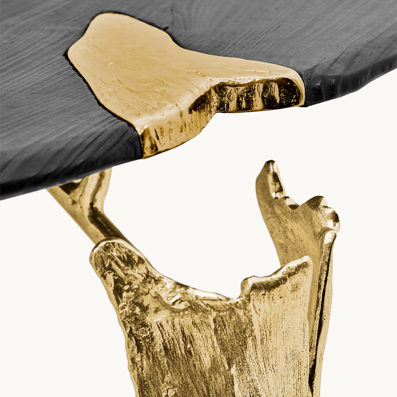 Folia Console — brass and wood, detail view, Maeve — House of Khatt